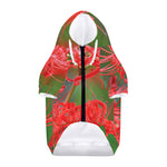 Red Japanese Amaryllis Print Dog Zip Up Hoodie