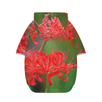 Red Japanese Amaryllis Print Dog Zip Up Hoodie