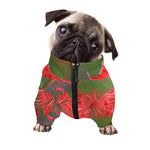 Red Japanese Amaryllis Print Dog Zip Up Jacket