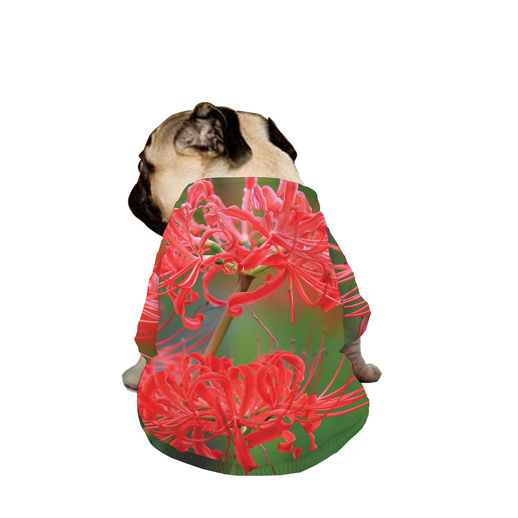 Red Japanese Amaryllis Print Dog Zip Up Jacket