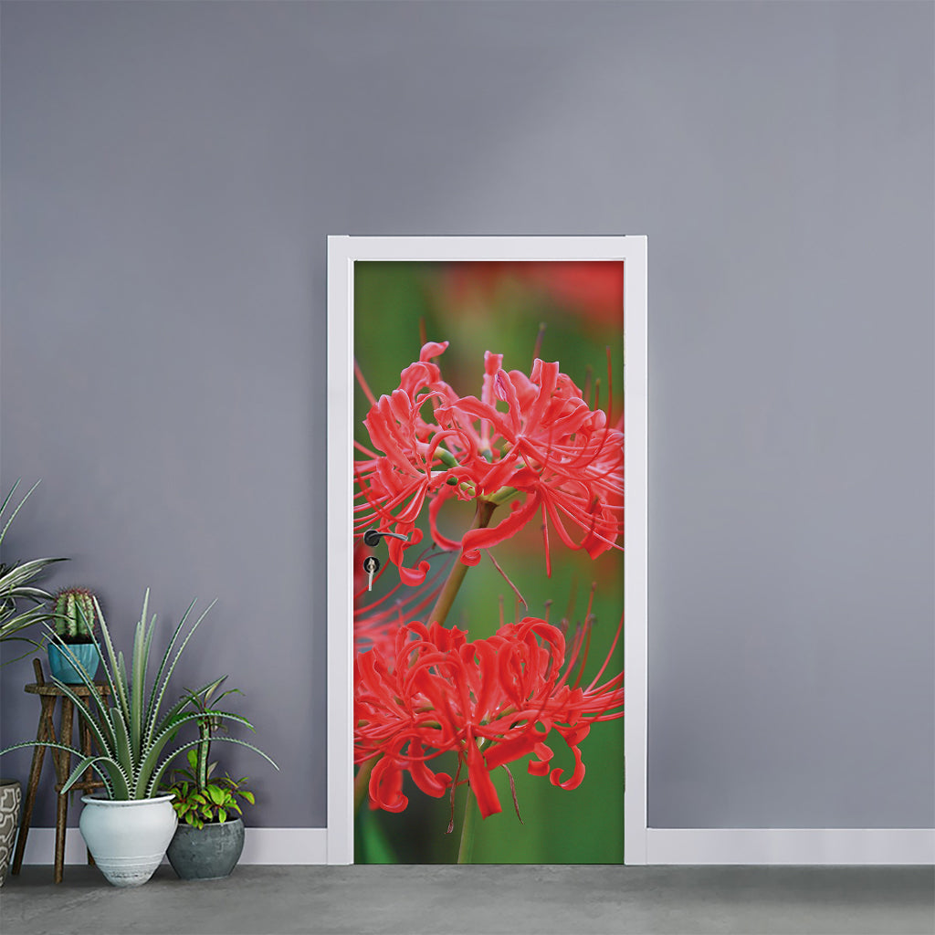 Red Japanese Amaryllis Print Door Sticker