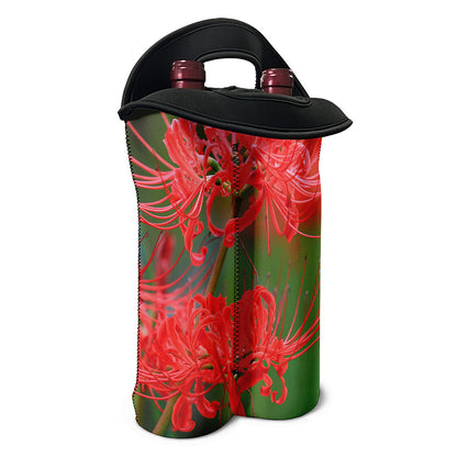 Red Japanese Amaryllis Print Double Neoprene Wine Tote