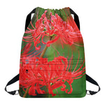 Red Japanese Amaryllis Print Drawstring Backpack