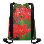 Red Japanese Amaryllis Print Drawstring Backpack