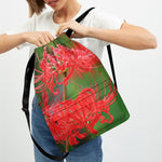 Red Japanese Amaryllis Print Drawstring Backpack