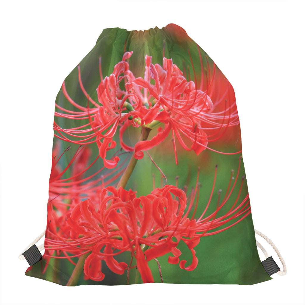 Red Japanese Amaryllis Print Drawstring Bag