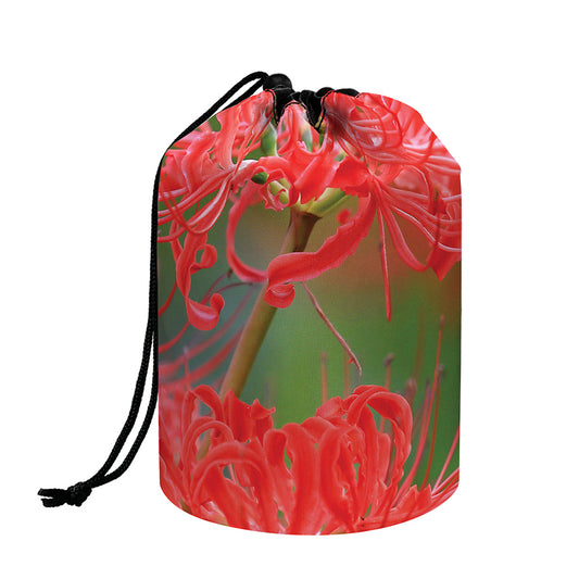 Red Japanese Amaryllis Print Drawstring Makeup Bag