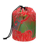 Red Japanese Amaryllis Print Drawstring Makeup Bag