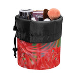 Red Japanese Amaryllis Print Drawstring Makeup Bag