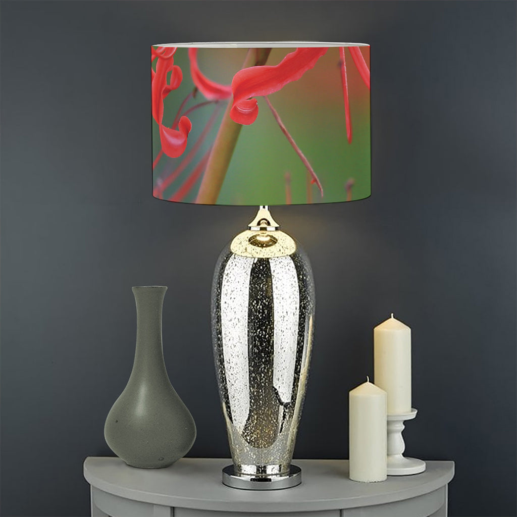 Red Japanese Amaryllis Print Drum Lamp Shade