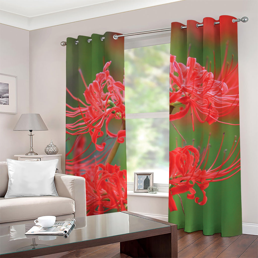 Red Japanese Amaryllis Print Grommet Curtains