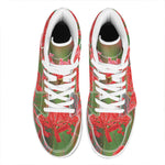 Red Japanese Amaryllis Print High Top Leather Sneakers