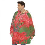 Red Japanese Amaryllis Print Hoodie Blanket