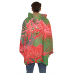 Red Japanese Amaryllis Print Hoodie Blanket