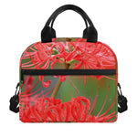 Red Japanese Amaryllis Print Insulated Lunch Bag