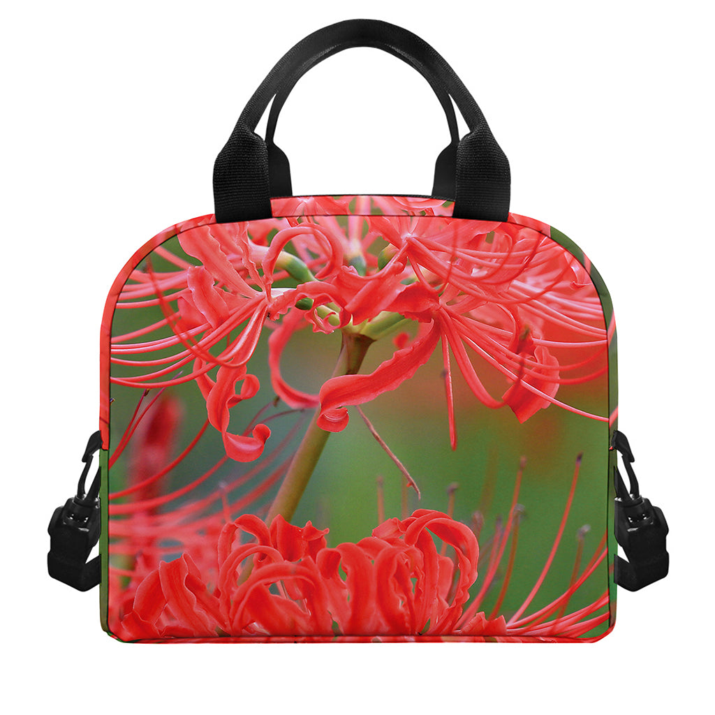 Red Japanese Amaryllis Print Insulated Lunch Bag