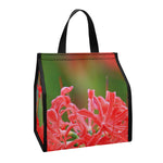 Red Japanese Amaryllis Print Insulated Lunch Tote
