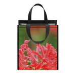 Red Japanese Amaryllis Print Insulated Lunch Tote