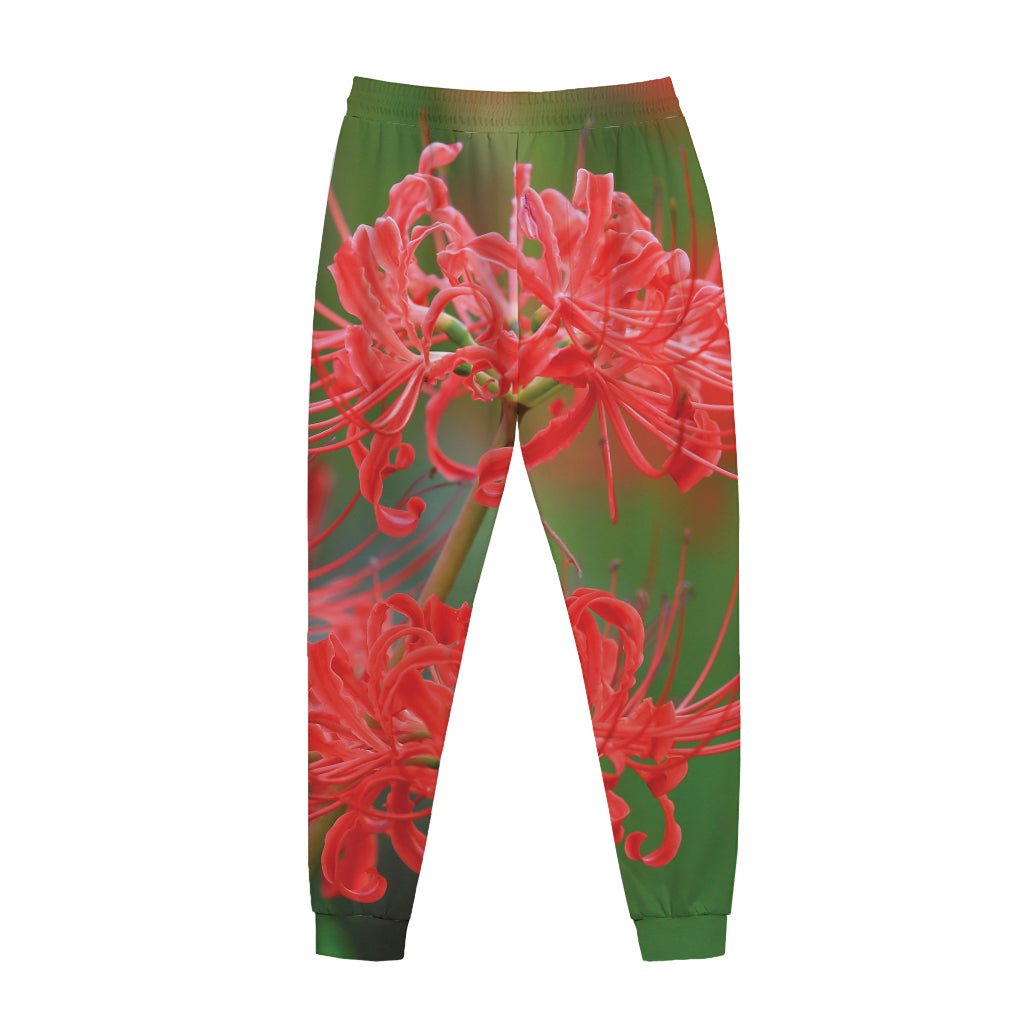 Red Japanese Amaryllis Print Jogger Pants