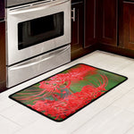 Red Japanese Amaryllis Print Kitchen Mat