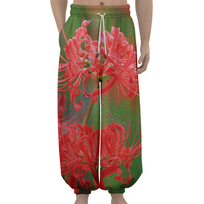 Red Japanese Amaryllis Print Lantern Pants