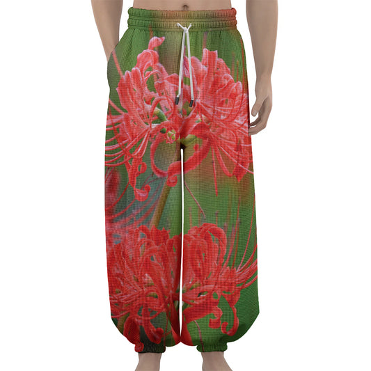 Red Japanese Amaryllis Print Lantern Pants