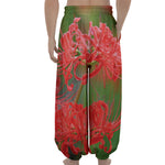 Red Japanese Amaryllis Print Lantern Pants