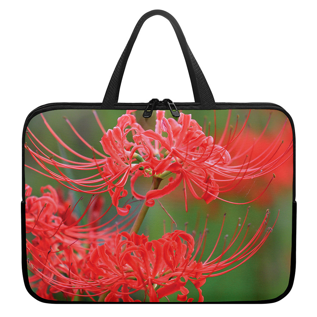 Red Japanese Amaryllis Print Laptop Sleeve With Handle