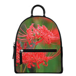 Red Japanese Amaryllis Print Leather Backpack