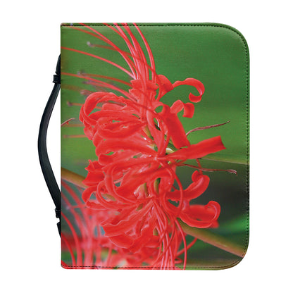 Red Japanese Amaryllis Print Leather Bible Cover