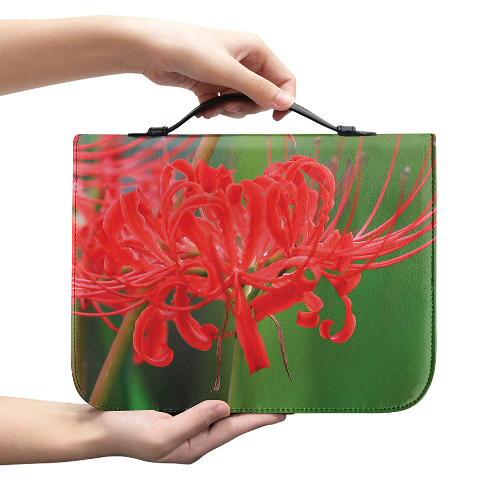 Red Japanese Amaryllis Print Leather Bible Cover