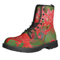 Red Japanese Amaryllis Print Lace-Up Boots