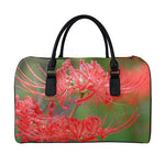 Red Japanese Amaryllis Print Leather Duffle Bag