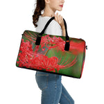 Red Japanese Amaryllis Print Leather Duffle Bag