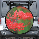 Red Japanese Amaryllis Print Leather Spare Tire Cover