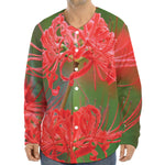 Red Japanese Amaryllis Print Long Sleeve Baseball Jersey