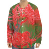 Red Japanese Amaryllis Print Long Sleeve Baseball Jersey