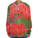 Red Japanese Amaryllis Print Long Sleeve Baseball Jersey