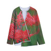 Red Japanese Amaryllis Print Long Sleeve Short Coat