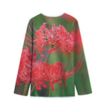 Red Japanese Amaryllis Print Long Sleeve Short Coat