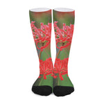 Red Japanese Amaryllis Print Long Socks