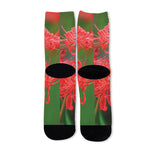 Red Japanese Amaryllis Print Long Socks