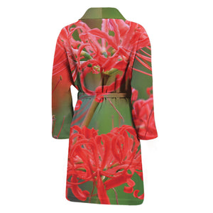 Red Japanese Amaryllis Print Men's Bathrobe