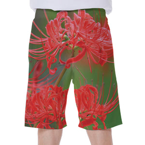 Red Japanese Amaryllis Print Men's Beach Shorts