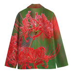 Red Japanese Amaryllis Print Men's Blazer