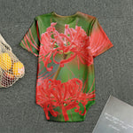 Red Japanese Amaryllis Print Men's Bodysuit