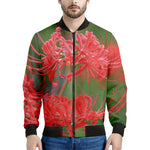 Red Japanese Amaryllis Print Men's Bomber Jacket