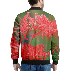 Red Japanese Amaryllis Print Men's Bomber Jacket