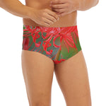 Red Japanese Amaryllis Print Men's Briefs