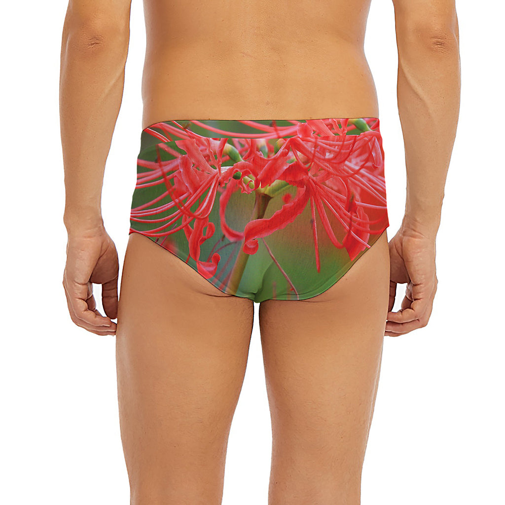 Red Japanese Amaryllis Print Men's Briefs